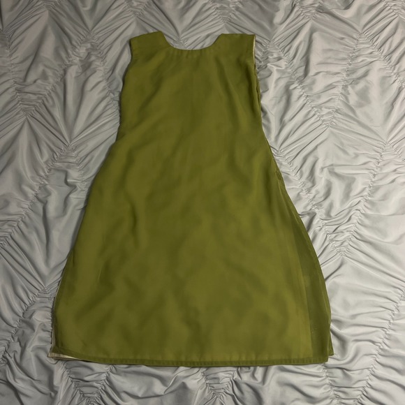 Vintage Indian Olive Green Sleeveless Kurti Tunic Dress Floral Beaded Embroidery - Picture 2 of 8